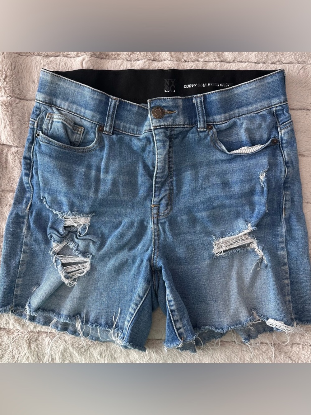 Distressed Blue Denim Women’s Shorts Curvy Fit With Stretch, 14